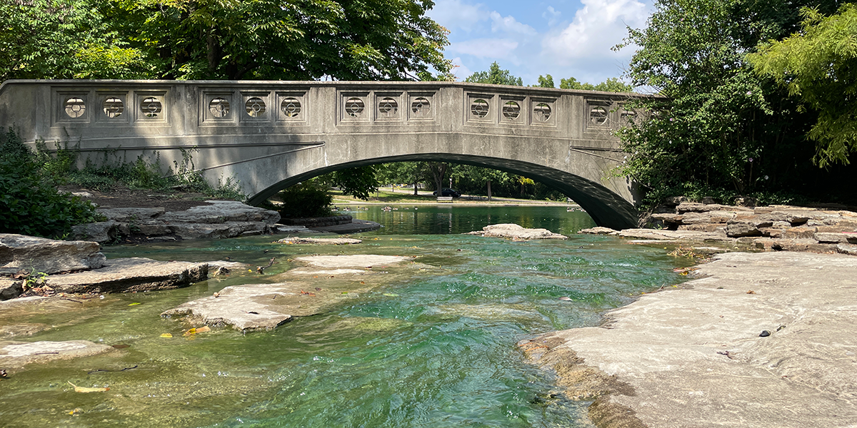 View of bridge and water at Twin Lakes